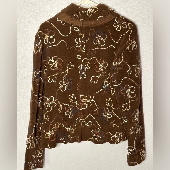 Hand Made Embroidered Fleece Feminine Jacket Button Down Peplum Double Collar - Picture 2 of 5